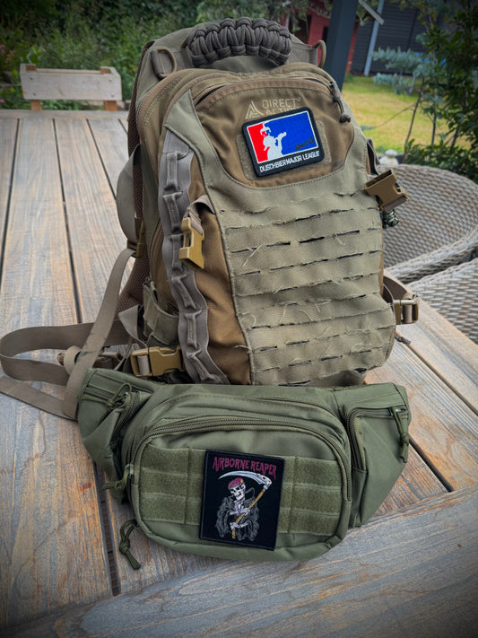 Taktische DuschBierTasche mit AirborneReaperPatch in Oliv